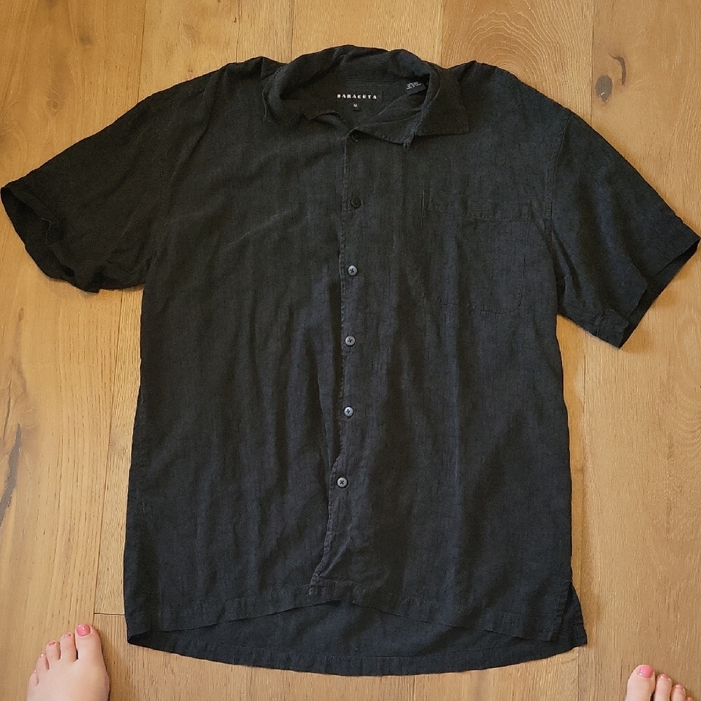 Mens Baracuta Silk Black  Button Top Size medium